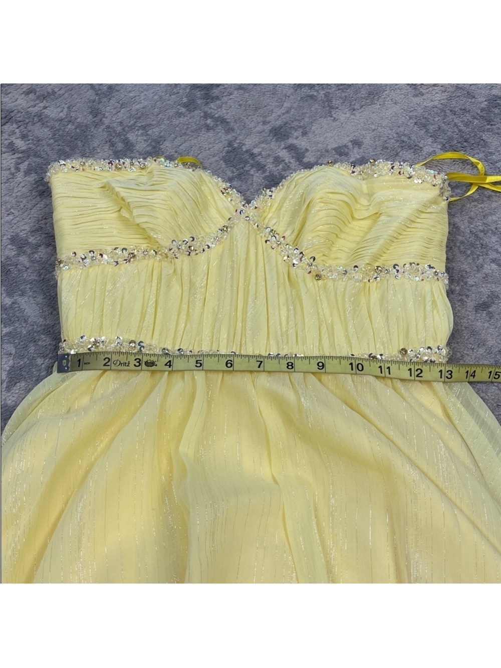 NWT Mac Duggal 68096 Strapless High Low Dress Lemon Yellow Shimmer Chiffon Sz 4 - Picture 6 of 8